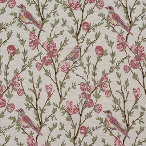 Birds With Flowers, Bedroom Cream, Birds On Tree, Blooming Branches, Botanical Fabric, Fabric Bird, Tree Fabric, Bird Fabric, Birds Fabric