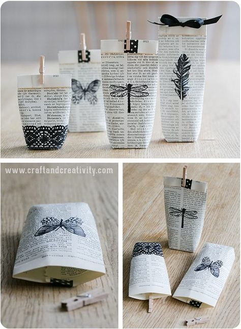 15 Creative Ways to Upcycle Old Books - making it in the mountains Săpunuri Handmade, Old Book Crafts, Wrapping Ideas, Old Books, Diy Bag, Book Crafts, Hobbies And Crafts, Diy Paper, Homemade Gifts