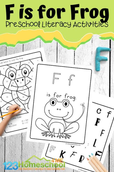 FREE F is for Frog worksheets for preschool, prek, and kindergarten age kids #letterf #preschool #frogs Frog Activities For Preschool Free Printable, Frog Activities For Kindergarten, Froggy Gets Dressed Activities Preschool, Frog Worksheets Preschool, The Frog Prince Activities, Frog Activities For Preschool, Frog Worksheet, Frog Theme Preschool, Frog Activity