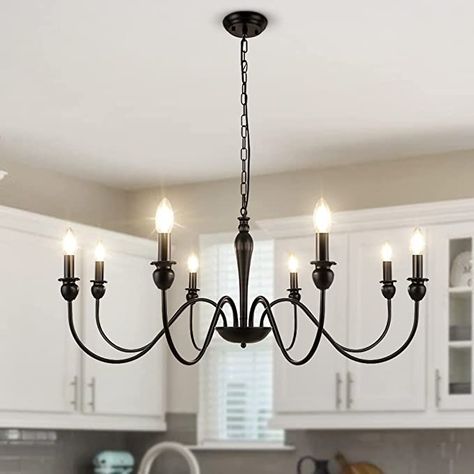 LynPon Black Chandelier for Dining Room, 8 Lights 36.6 Inch Farmhouse Chandeliers Wrought Iron Industrial Hanging Chandelier Light Fixture Rustic Ceiling Light for Living Room Kitchen Island Foyer - - Amazon.com Candle Chandelier Dining Room, Iron Chandelier Rustic, Wrought Iron Light Fixtures, Black Farmhouse Chandelier, Candle Ceiling, Farmhouse Chandelier Lighting, Rustic Ceiling Lights, Country Chandelier, Dining Room Light Fixture