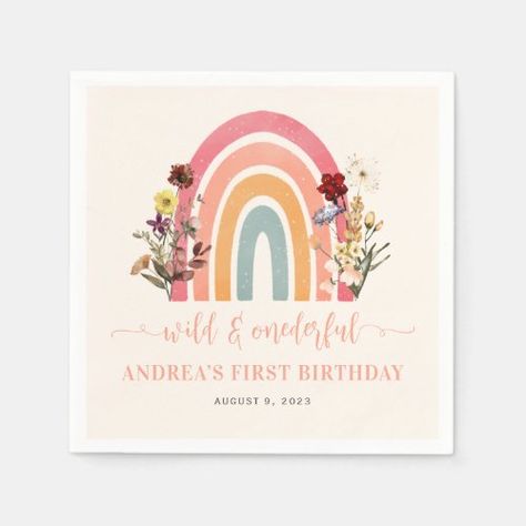 $44.85 | Boho Wild & Onederful Flower Rainbow 1st Birthday - first birthday, flowers, spring, rainbow, wild and onederful, modern, cute, girl birthday, wildflower, fall Wild And Onederful, Rainbow 1st Birthday, Spring Rainbow, Flower Rainbow, Birthday Napkins, Flowers Spring, Party Napkins, Rainbow Design, Party Tableware