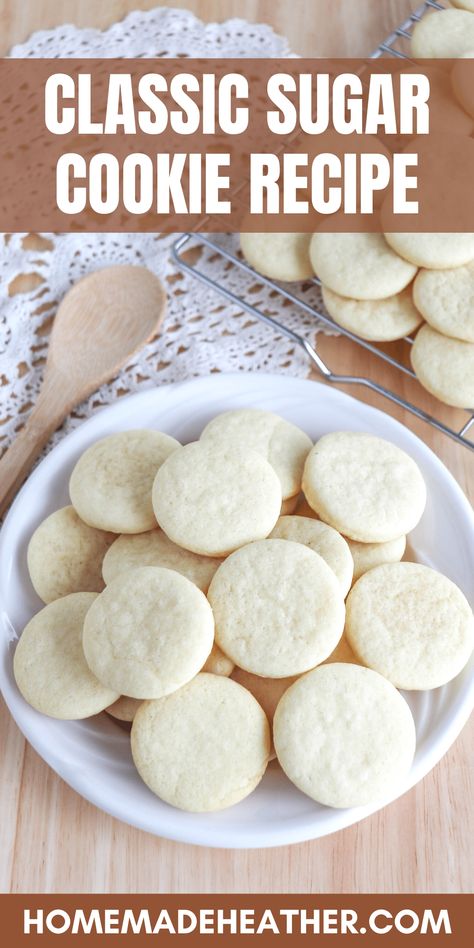 Classic Sugar Cookie Recipe Sugar Cookie Recipe With Margarine, Sugar Cookie Recipe No Baking Powder, Cookies Without Baking Powder, Classic Sugar Cookie Recipe, Drop Sugar Cookie Recipe, Powdered Sugar Cookies, The Best Sugar Cookies, Rolled Sugar Cookie Recipe, Roll Out Sugar Cookies