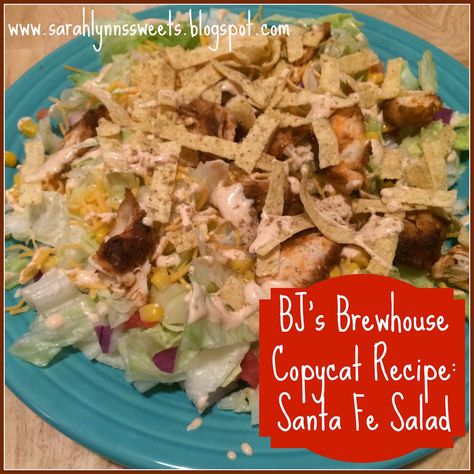 BJ's Brewhouse Santa Fe Salad Copycat Recipe Bj Brewhouse Recipes, Bjs Brewhouse Recipes Copycat, Santa Fe Salad Recipe, Chicken Salad Wrap Recipe, Southwest Salad Recipe, Santa Fe Chicken Salad, Santa Fe Salad, Catering Recipes, Salad Copycat