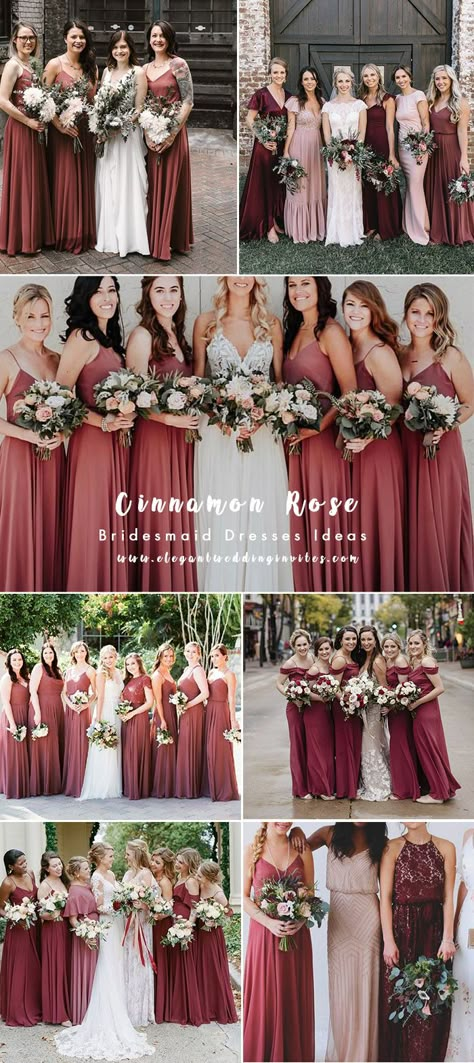 Red Fall Bridesmaid Dresses, Bridesmaid Dresses Cinnamon Rose, Bridesmaid Dresses Canyon Rose, Cinnamon Rose Dress Wedding, Bridal Party Cabernet, Summer Colors For Bridesmaid Dresses, Cinammon Rose Bridesmaid Dress, Cinnamon Rose And Dusty Rose Wedding, November Wedding Colors Bridesmaid Dress