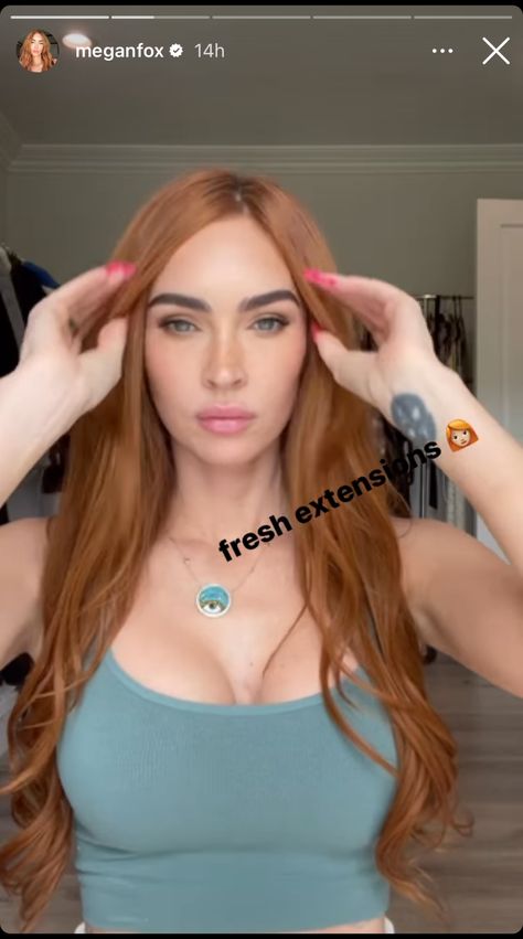 - CosmopolitanUK Ginger Extensions, Megan Fox Hair Color, Megan Fox Outfits, Megan Fox Hair, Barbie Ferreira, Bright Copper, Orange Hair, Hair Photo, Megan Fox