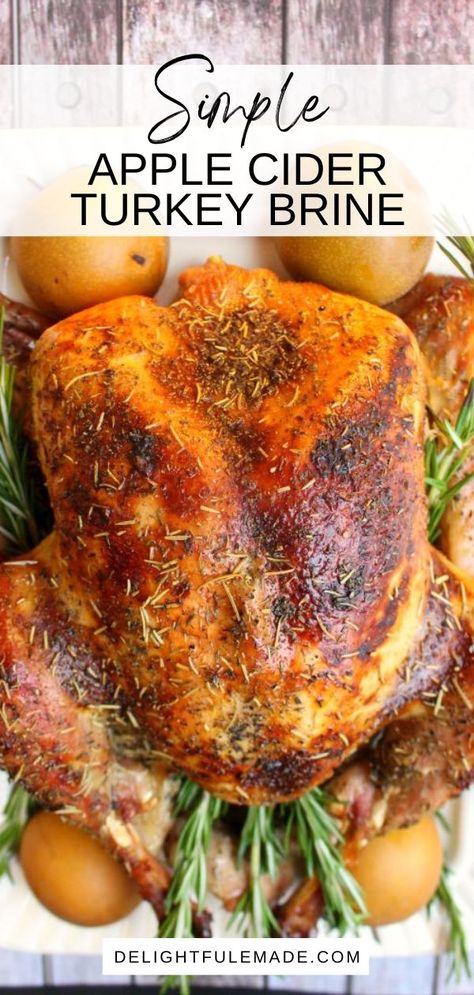 This Simple Apple Cider Turkey Brine recipe is the key to roasting the most amazing Thanksgiving bird! Made with apple cider, brown sugar, spices and herbs, this turkey brine recipe will be your new go-to for every holiday meal! Making a brine for your turkey is a relatively simple process. The main ingredients are salt and water, but beyond that, you can really customize the seasoning and spices to your tastes. Turkey Marinade Recipes Thanksgiving, Cider Turkey Brine, Apple Cider Turkey Brine, Apple Cider Turkey, Apple Cider Brined Turkey, Best Turkey Brine, Easy Turkey Brine, Brined Turkey Breast, Turkey Brine Recipe