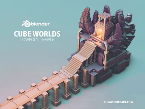 Using only the Default Cube in Blender 3D - Low poly Environment by Rafał Urbański on Dribbble Low Poly Environment, Cube World, Props Concept, Low Poly Games, Sci Fi Environment, Video Game Design, Isometric Design, Landscape Concept, Dungeon Maps