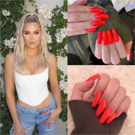 Chaun P. 🇰🇭 on Instagram: “Back with some neons @khloekardashian 🔥” Klohe Kardashian Nails, Khloe Kardashian Orange Makeup, Khloe Kardashian Red Nails, Khloe Kardashian Nails, Kardashian Nails, Khloe Kardashian 2016, Khloe Kardashian Before, Khloe Kardashian Style, Kloe Kardashian