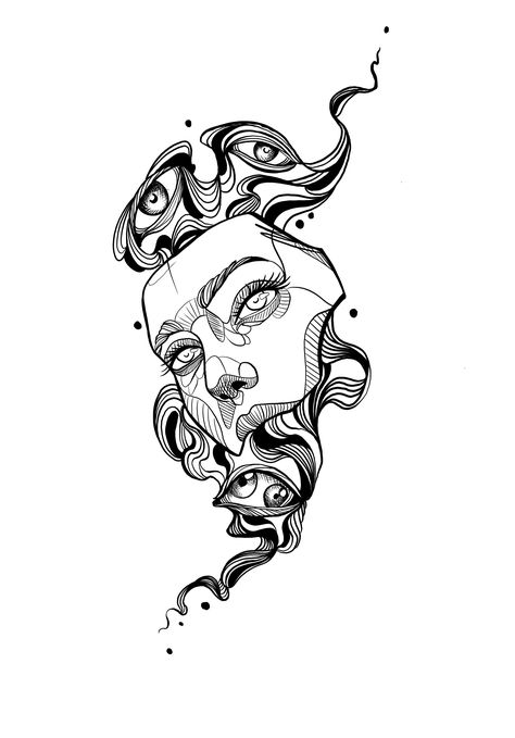 Neo Classic Tattoo, Black Line Tattoo Design, Tattoo Portfolio Ideas Drawings, Tattoo Art Drawings Men, Semi Realistic Tattoo, Split Face Tattoo, Woman Head Tattoo, Makeup Artist Tattoo Ideas, Deltoid Tattoo