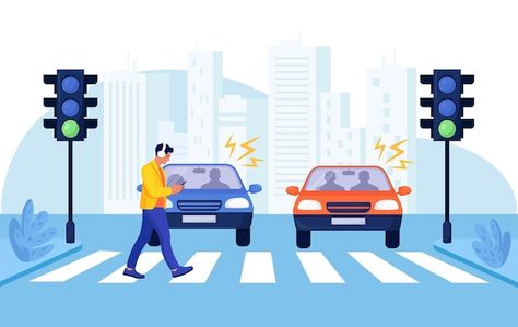 Vector crosswalk accident with pedestria... | Premium Vector #Freepik #vector #traffic-safety #crosswalk #traffic #pedestrian-crossing Corporate Talk, Red Traffic Light, Safety Pictures, Car Animation, Traffic Rules, Pedestrian Crossing, Great Comet Of 1812, Zebra Crossing, Traffic Lights