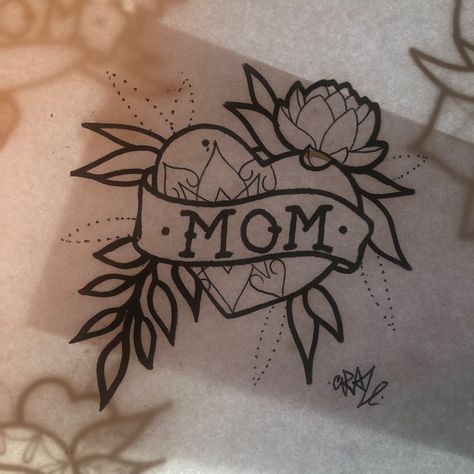 Mothers Day Tattoo Ideas Flash, Mum Traditional Tattoo, Mother Day Tattoo, Mom Tattoo American Traditional, Mom Heart Tattoo Black And White, American Traditional Mom Tattoo Heart, Mom Banner Tattoo, Mother Daughter Tattoos Traditional, Mother Heart Tattoo