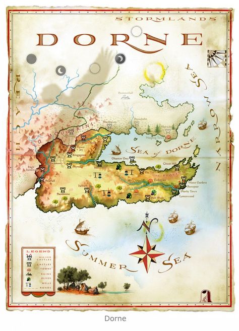 Dorne Map Game Of Thrones Westeros, Game Of Thrones Map, Got Map, Fantasy World Map, Map Illustration, Asoiaf Art, Jaime Lannister, Gra O Tron, Tv Tropes