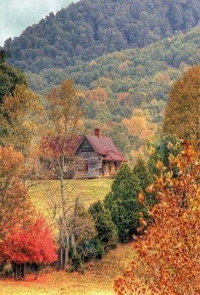 Fall in the country Old Cabin, Cabin In The Mountains, Autumn Scenes, Autumn Scenery, Autumn Beauty, Old Barns, Fall Pictures, Lombok, Cabins In The Woods