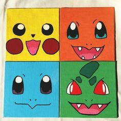 Starter Pokemon, Cute Easy Paintings, Pokemon Painting, Panel Painting, Pokemon Craft, Painting Canvases, Cute Canvas Paintings, Kids Canvas, Canvas Painting Designs