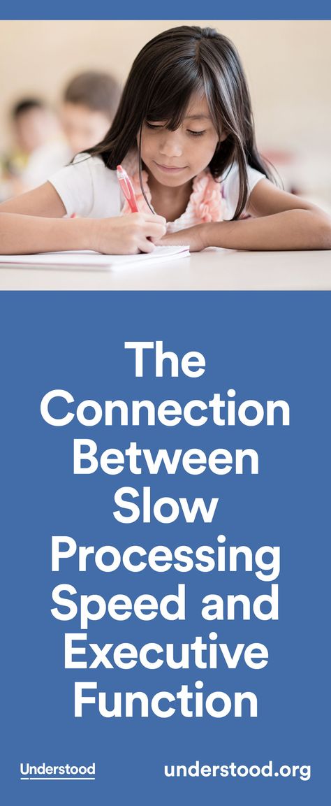 Slow processing speed impacts working memory, flexible thinking, organization and planning, and attention skills. Slow Processing Speed, Executive Functioning Activities, Executive Functioning Strategies, Teaching Executive Functioning, Auditory Processing Disorder, Flexible Thinking, Learning Disorder, Cache Memory, Auditory Processing