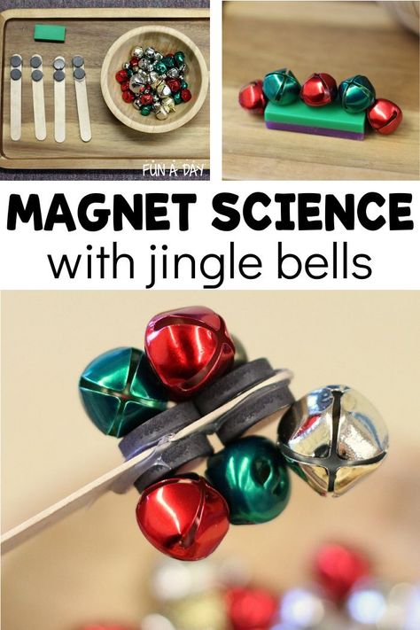 Explore magnets with jingle bells - a great Christmas science activity for preschool! Super easy to set up, and there's just something so engaging about jingle bells. My preschoolers played and experimented for hours! Magnet Science, Magnets Science, Moana Bebe, Preschool Christmas Activities, Christmas Science, December Activities, Preschool Science Activities, Christmas Stem, Preschool Centers