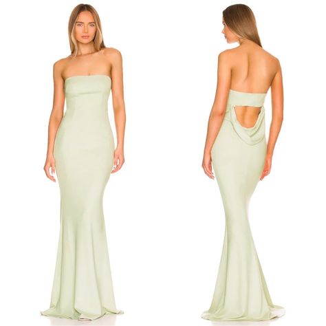 Nwt Katie May Mary Kate Strapless Draped Back Maxi Gown In Sage Green Size M Is Brand New With Tags! Featuring: Fully Lined Hidden Side Zipper Closure Back Draped Cut-Out Mid-Weight Crepe Fabric Measurements Below: Bust: 15.5” Has Stretch Waist: 13” Has Stretch Length: 57” Hot Pink Long Dress, Classy Formal Dresses, Pink Long Dress, Katie May, Strapless Prom Dress, Maxi Gown Dress, Pink Gowns, Mauve Dress, Mary Kate