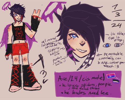 My oc ace ref sheet :) #emoscene #ocdrawing #ace #bi #newartist #artfight2024 Ref Sheet, Oc Drawings, Emo Scene, My Oc, New Artists, Art