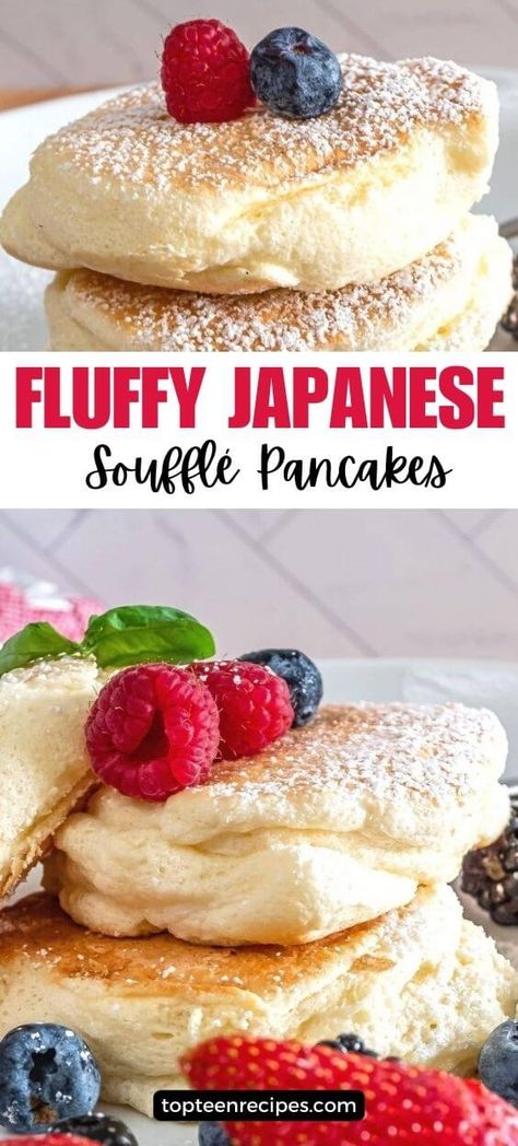 Fluffy Japanese Soufflé Pancakes - Top Recipes Egg White Pancakes, Japanese Fluffy Pancakes, Japanese Souffle Pancakes, Soufflé Pancakes, Fluffy Pancake Recipe, Japanese Pancake, Souffle Pancakes, Brunch Dishes, Quick Desserts