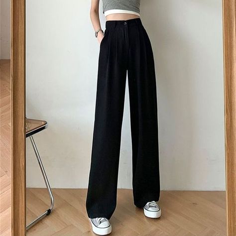 I'm half-musing more than I think. I thought it was a gauze feeling. Straight Pants For Women, Black Loose Pants Outfit, Black Pants Korean, Wide Black Pants, Black Formal Pants, Black Wide Pants, Black Loose Pants, Formal Trousers Women, Tailor Clothes