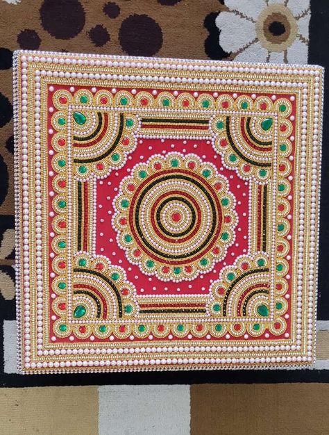 Lippan Art Square Design, Lippan Painting, Square Lippan Art, Lippan Artwork, Lippan Kaam, Matchstick Craft, Painted Mirror Art, Diy Canvas Art Easy, Mural Art Design