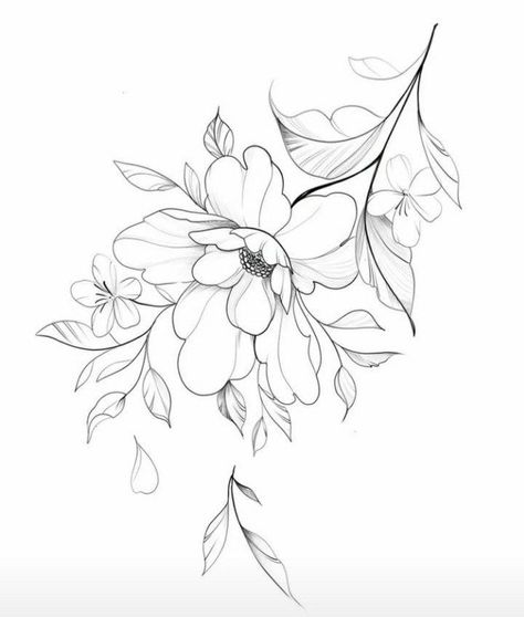 Floral Fine Line Tattoo, Lineart Aesthetic, Floral Fine Line, Feather Tattoo Design, Flower Line Drawings, Fine Line Tattoo, Floral Tattoo Sleeve, Flower Outline, Floral Tattoo Design