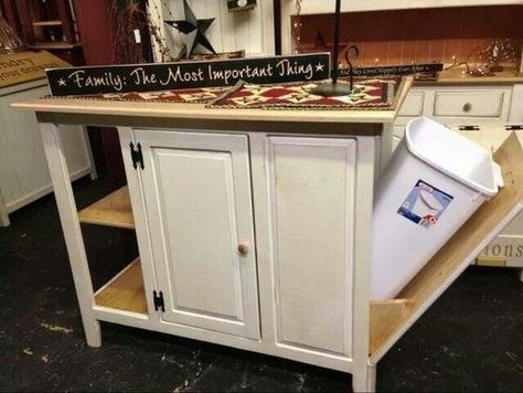 Build a kitchen island with trash storage - DIY projects for everyone! Kitchen Island With Trash Bin, Kitchen Island Diy With Seating, Kitchen Island With Trash, Solid Wood Countertops, Kitchen Cabinets Storage Organizers, Trash Storage, Kitchen Island Cabinets, Outdoor Kitchen Countertops, Building A Kitchen