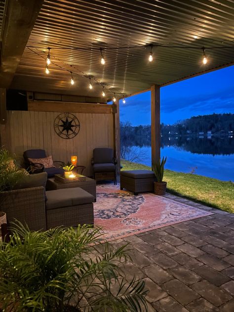 Under Deck Patio Lights, Under Deck Patio Ideas Townhouse, Back Patio Under Deck Ideas, Cement Under Deck, Walkout Basement Patio Under Deck, Under Deck Patio Ideas On A Budget, Under Deck Patio Ideas Walkout Basement, Deck Lounge Ideas, Under The Deck Patio Ideas