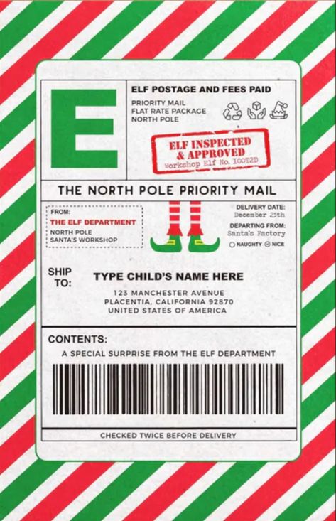 Elf On The Shelf Envelope, Special Delivery From The North Pole Free Printable, North Pole Postage Printable Free, North Pole Stamp Printable Free, North Pole Delivery Free Printable, Free Santa Letter Template, Christmas Budget Ideas, Elf On Shelf Printables, Elf Stickers