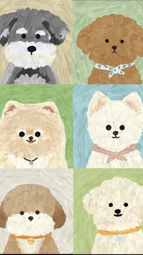 Colorful Dog Wallpaper, Dog Portrait Illustration, Polaroid Illustration, Cute Dog Illustration, Dog Portraits Illustration, Dog Background, 강아지 그림, Dog Poster, Pottery Crafts