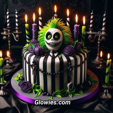 Tim Burton Cake Ideas, Beetlejuice Birthday Cake, Beetlejuice Cupcakes, Beetle Juice Cake, Tim Burton Cake, 3d Cake Design, Beetlejuice Cake, Wicked Cupcakes, Airbrushed Cakes