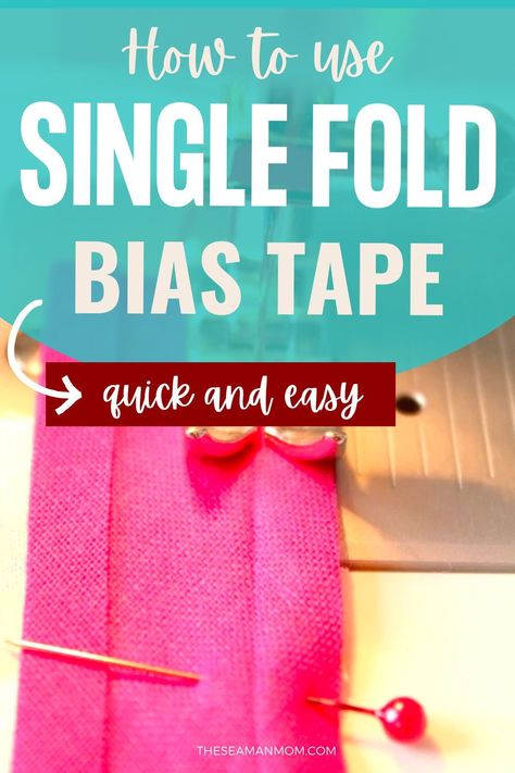 Single fold bias tape binds both straight and curved edges, adds color accents to garments or finish off quilts, skirts or dresses! Sky is the limit when it comes to using bias tape to finish edges! Here’s an easy, quick and simple tutorial on how to sew single fold bias tape! Single Fold Bias Tape Tutorial, Bias Tape Corners, Bias Tape Quilt, Bias Tape Tutorial, Sewing Bias Tape, Bias Tape Binding, Saving Money Diy, Sewing Creations, Sewing Binding