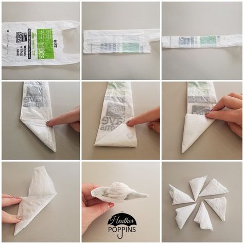 How To Fold Bags For Storage, Plastic Bag Folding Hack, How To Fold Shopping Bags, How To Organize Plastic Bags, Organizing Plastic Bags, How To Fold Plastic Bags, Folding Plastic Grocery Bags, How To Store Plastic Bags, How To Fold Plastic Grocery Bags