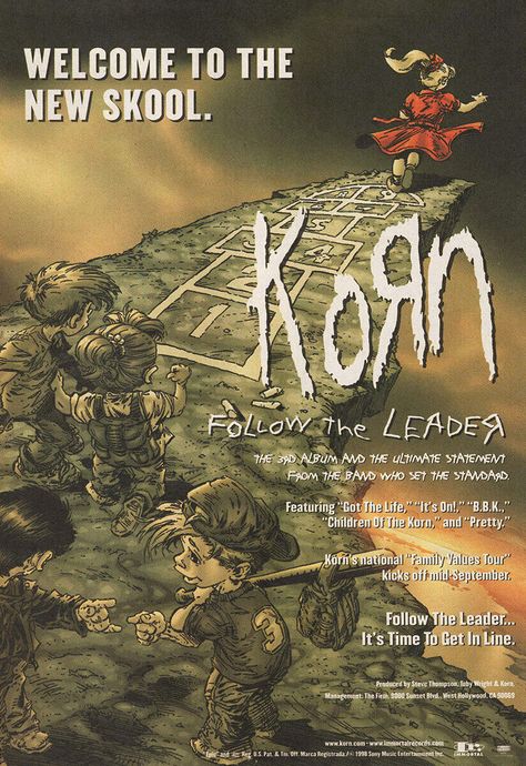 Follow @jet-grind and get more of the good stuff by joining Tumblr today. Dive in! Korn Poster, Follow The Leader, Iconic Album Covers, Sonic Youth, Metal Magazine, Punk Music, Family Values, Band Posters