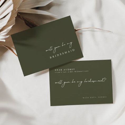 $2.42 | Delicate Will You Be My Bridesmaid Proposal Card #minimalist, minimal elegant bridesmaids request, handwritten script font, elegant asking bridesmaid, modern bridesmaid ask, simple bridesmaid request, stylish trendy typography, calligraphy white, green, sage green Bridesmaid Request, Bridesmaid Ask, Trendy Typography, Modern Classic Wedding Invitations, Wedding Announcement Cards, Bridesmaid Funny, Modern Bridesmaid, Bridesmaid Proposal Card, Asking Bridesmaids