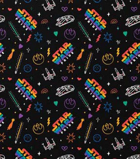 Star Wars Doodle Pride on Black Cotton Fabric | JOANN Star Wars Fabric, Doodle Design, Black Cotton Fabric, Doodle Designs, Star Wars Characters, Joanns Fabric And Crafts, Craft Stores, Black Cotton, Star Wars