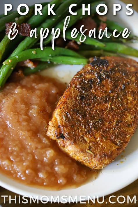 Pork And Apple Sauce, Lemon Pepper Pork Chops, Pepper Pork Chops, Pork Chops Baked, Pork Chops And Applesauce, Pepper Pork, Boneless Pork Chop Recipes, Cinnamon Applesauce, Tender Pork Chops