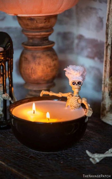 Easy DIY Halloween Candles | How to make candles | Easy candle making | Easy Halloween decor DIY | Easy Halloween crafts | Dollar Tree Halloween | DIY Candle | Halloween decor ideas DIY | bathing skeleton candle | skeleton in bath candle | skelly bath candle | #TheNavagePatch | TheNavagePatch.com Halloween Crafts Dollar Tree, Halloween Decor Ideas Diy, Pumpkin Chunkin, Halloween Candles Diy, Skeleton Candle, Easy Halloween Decor, Crafts Dollar Tree, Craft Hacks, Candle Halloween