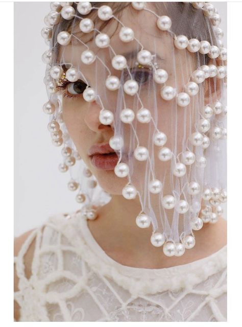 Bubble Veil, Susan Fang, Pearl Veil, Spring Summer Collection, Ruffle Collar, Rain Drops, Fashion Accessories Jewelry, Hand Stitched, Pearl Beads