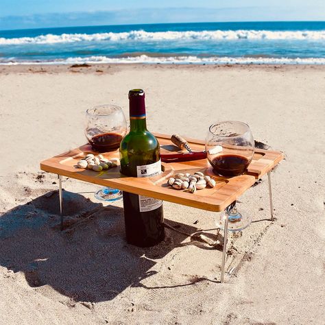 Tirrinia Outdoor Wine Picnic Table, Folding Portable Bamboo Wine Glasses & Bottle, Snack And Cheese Holder Tray For Concerts At Park, Beach, Ideal Wine Lover Gift | Wayfair Wine Picnic Table, Portable Picnic Table, Wine Picnic, Folding Picnic Table, Wine Stand, Picnic Accessories, Picnic Inspiration, Table Folding, Bamboo Construction