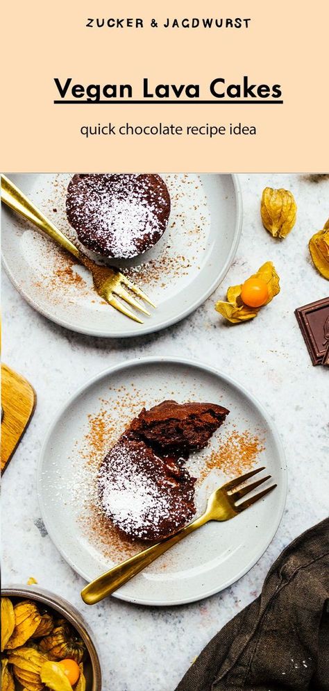 Vegan Lava Cakes (Molten Chocolate Cakes) #recipe #idea #oven baked #warm Chocolate Souffle, Vegan Dark Chocolate, Molten Chocolate, Warm Chocolate, Chocolate Cakes, Vegan Banana, Best Vegan Recipes, Lava Cakes, Vegan Sweets