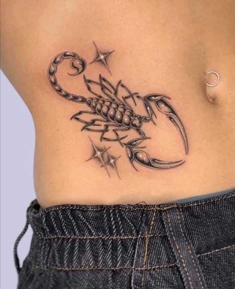 Scorpion Tattoo Design Feminine, 88 Tattoo, Scorpion Tattoos, 12 Tattoos, Waist Tattoos, Horoscope Tattoos, Scorpio Tattoo, Scorpion Tattoo, With Tattoo