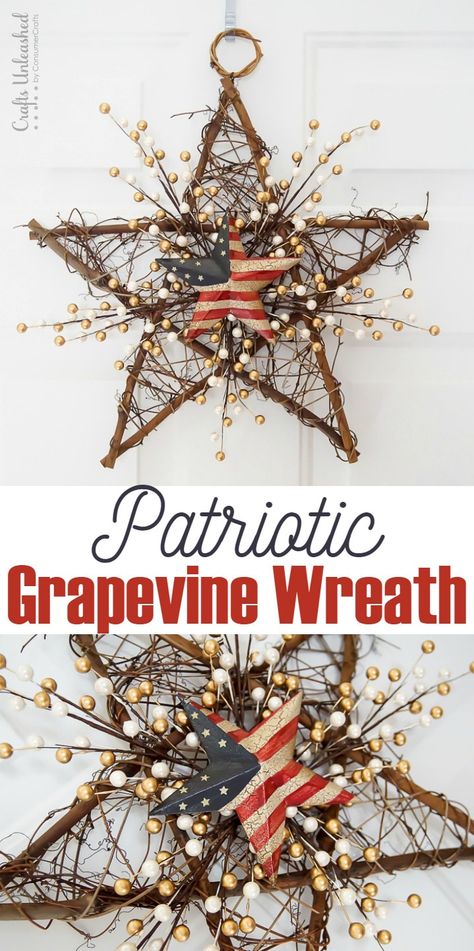 4th Of July Theme, Diy Grapevine Wreath, Patriotic Diy, Quotes Strong, July Wreath, July Decor, Patriotic Decor, Patriotic Crafts, 4th Of July Decorations