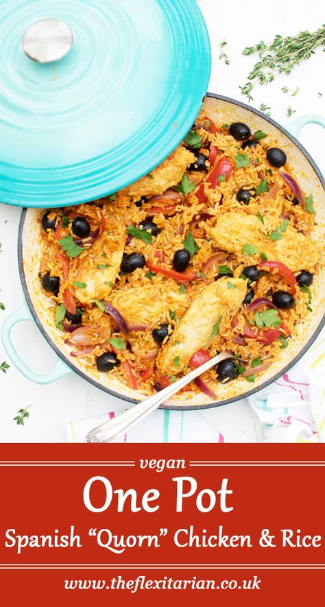 One Pot Spanish Quorn Chicken & Rice [vegan] Quorn Recipes Chicken, Konjac Rice, Quorn Chicken, Quorn Recipes, Flexitarian Recipes, Cooking Friends, Plant Paradox, Veggie Food, Chicken And Rice