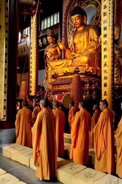 Hangzhou, China. Lucky enough to be there while the monks were chanting. Even snuck a video. Cool stuff. China Culture, Hangzhou China, Mahayana Buddhism, Buddhist Monk, Chongqing, Buddha Image, The Monks, China Travel, Buddhist Art