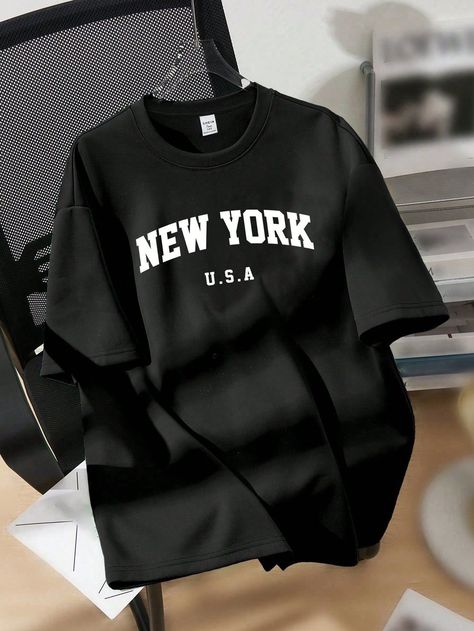 Cute Shein Shirts, Oversized T-shirts, Oversized Shirt Outfit Women, Simple T Shirts, Oversized Black T Shirt, Tshirt Inspiration, New York Shirt, Shein Clothing, Oversized Clothes