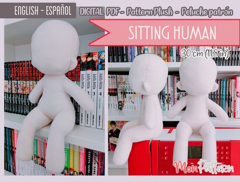 SITTING HUMAN - Human Doll Plush 25 cm (PDF Sewing Pattern) Digital Spanish - English instructions (Instant download) Chibi Humanoid Human Doll Pattern, Human Plush Doll Pattern, Human Sewing Pattern, Chibi Sewing Pattern, Chibi Plush Pattern Free, Sitting Plush Pattern, How To Make A Plushie Diy, Chibi Plush Pattern, Chibi Doll Pattern