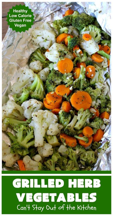 Grilled Herb Vegetables | Can't Stay Out of the Kitchen | this quick & easy 5-ingredient #recipe can be ready to serve in 20 minutes! Tasty, delicious way to prepare #vegetables especially if you have the grill going. #carrots #Broccoli #Cauliflower #Healthy, #vegan #LowCalorie #GlutenFree #GrilledHerbVegetables Cauliflower Foil Packets For The Grill, How To Prepare Vegetables, Grilled Veggie Packets, Grilled Cauliflower In Foil, Grilled Broccoli And Cauliflower, Grilled Broccoli Recipes, Grilling Veggies On The Grill, Grilled Vegetables On The Grill, Bbq Broccoli