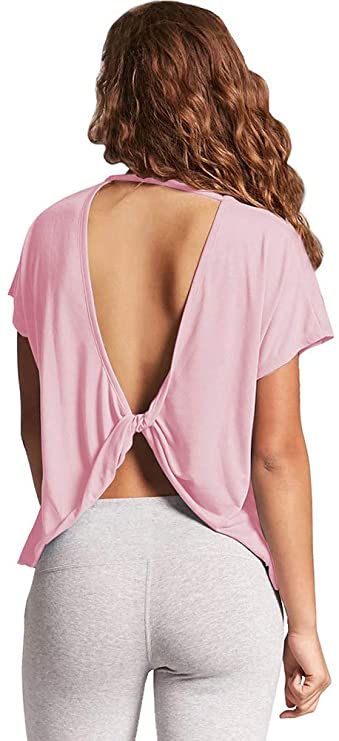 Mippo Workout Tops for Women Loose Fit Open Back Shirts Cute Workout Clothes Athletic Gym Top Going Out Shirts Dry Fit Tank Tops Summer Tee for Women Pink L at Amazon Women’s Clothing store Backless Shirts, Open Back Workout Top, Yoga Workout Clothes, Beach Clothes, Shirts Cute, Workout Tops For Women, Going Out Shirts, Gym Tops, Back Workout