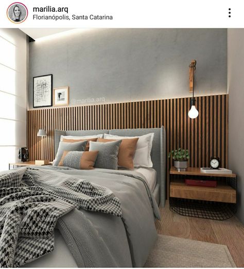 Wood Panelling Behind Bed, Half Slat Wall Bedroom, Scandish Home Noemi, Bedroom Inspo Boho, Wood Accent Wall Bedroom, Stylish Bedroom Design, Luxe Bedroom, Modern Minimalist Bedroom, Home Decor Minimalist